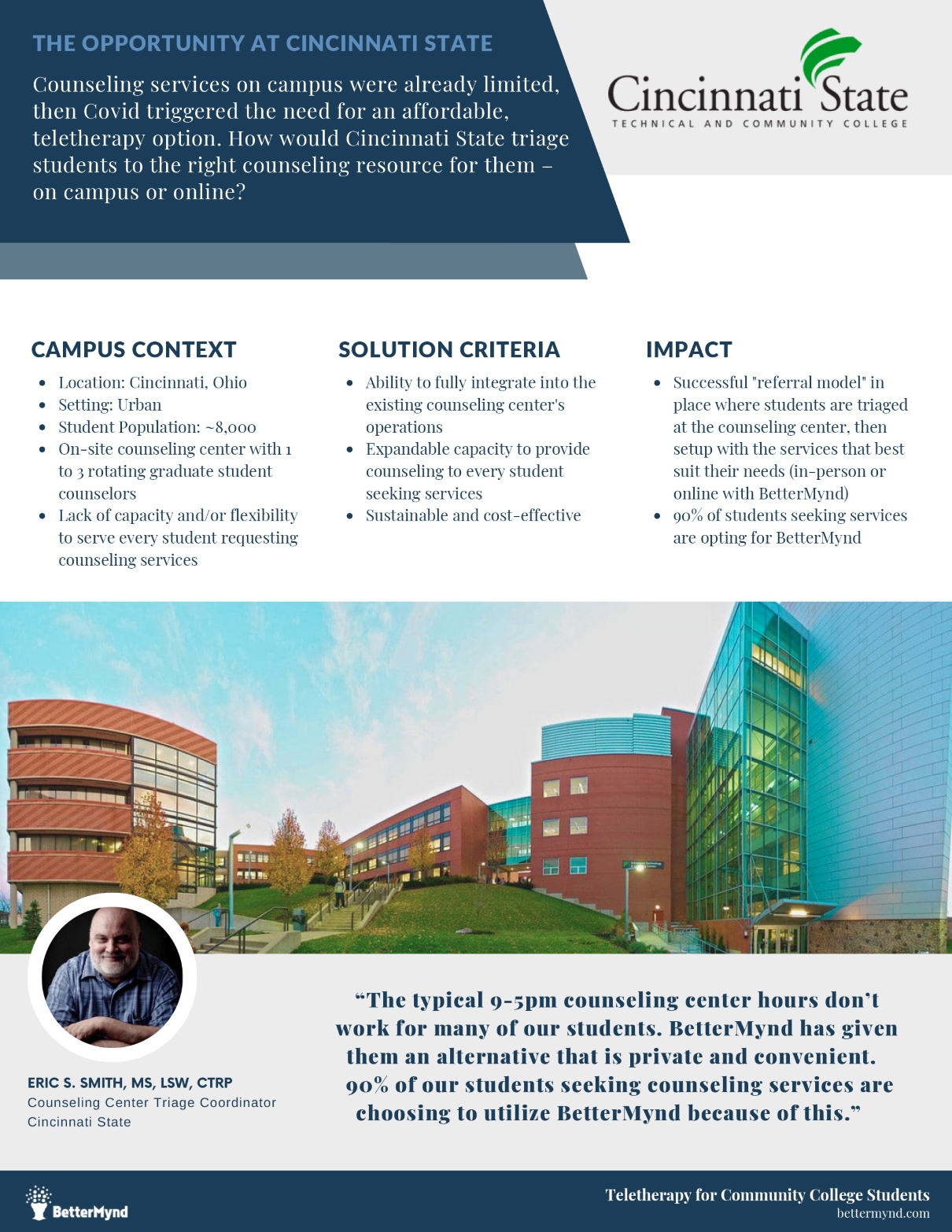 Teletherapy for Community College Students. The opportunity at Cincinnati State.